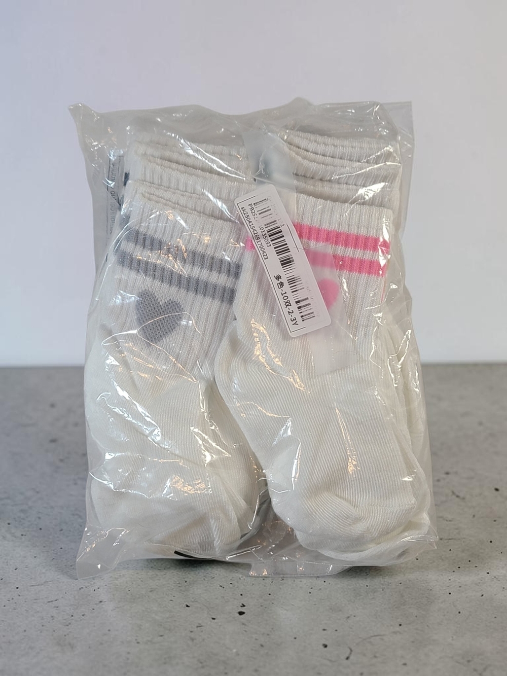 Toddler's White Athletic Crew Socks with Stripes/Heart Size 2 To 3 Yrs 6 Pack